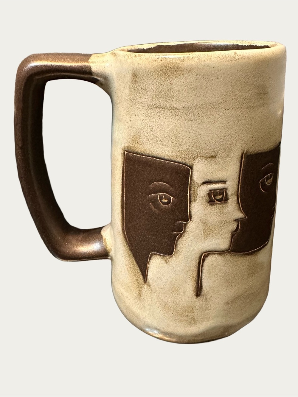 Many Faces Modern Deco Bohemian Mexican Pottery Beer Mug / Cup